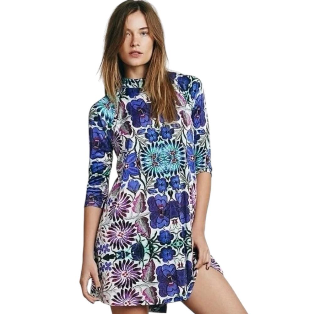 Free People Medium Purple Psychedelic Floral Festival Party Trapeze Dress